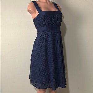 Donna Morgan Women’s Fit & Flare Dress 100%Cotton Belted Eyelet Lace Lined Sz 14